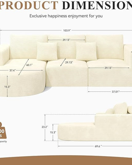 Modular Sectional Sofa with L-Shape Chaise,Cloud Sectional Modern Sleeper Couch with Deep Seat,Sponge Compression Sofas No Assembly Required (Beige-Corduroy Fabric)