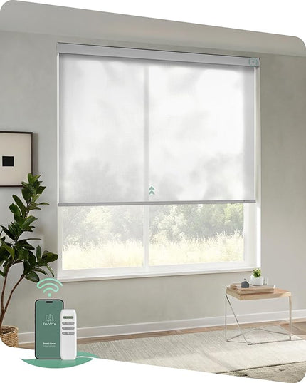 Yoolax Motorized Blinds with Remote, Light Filtering Remote Shades for Windows, Automatic Roller Shades Cordless Electric Blinds for Bedroom Living Room Office, Custom Size (Pure White)