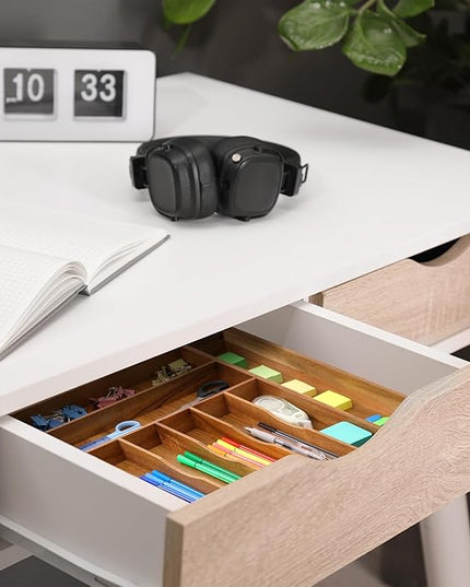 Large Premium Acacia Silverware Organizer - Expandable Drawer Organizer & Utensil Organizer - 17"x19.7" Cutlery Tray with Dividers for Kitchen Utensils and Flatware (7-9 Slots) Acacia