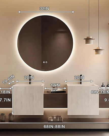 84IN Bathroom Vanity - Double Sink Bathroom Vanities with 3 Drawers, Include Smart Mirror with LED Lights & Defogging Function | Solid Wood Bathroom Cabinet with Open Style Shelves, Brown+Beige