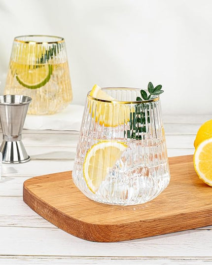 BESTSTAR 72 Pcs 12 oz Plastic Clear Gold Rim Ribbed Wine Glasses, Origami Ripple Disposable Champagne Glasses Elegant Whiskey Glasses Ideal for Weddings, Bars, Christmas, Pool Party, Daily Use