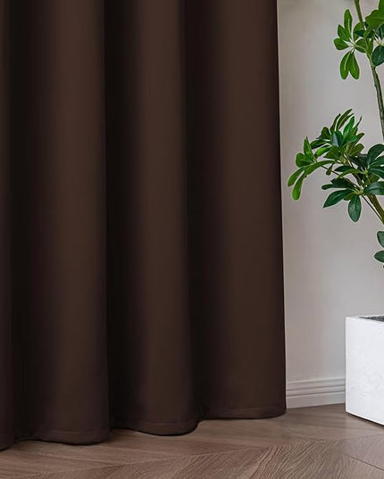Blackout Curtains 90 Inch Length 2 Panels Set, Black Out Curtains for Bedroom 90 Inch Long, Grommet Energy Saving Room Darkening Drapes for Living Room Window Chocolate(W52 x L90)