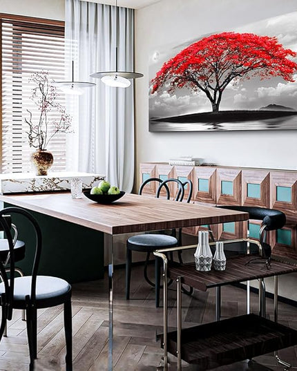 Wapluam Canvas Prints Wall Art For Living Room Bedroom Large Wall Decor Red Tree Landscape Painting Black And White Pictures To Hang Modern Home Decorations For Office Stretched And Framed Artworks