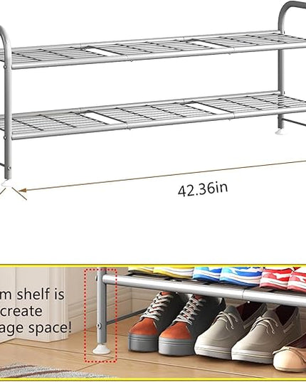 LINZINAR Shoe Rack 2 Tier Storage Organizer for Closet Entryway Metal Grey