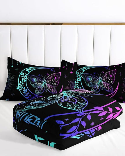 AILONEN Moon Comforter Set Twin Size, Bohemian Butterfly Bedding Set,Sun and Moon Butterfly Comforter,Boys Girls Gradient Celestial Duvet Set 3 Pieces, 1 Quilt and 2 Pillowcases