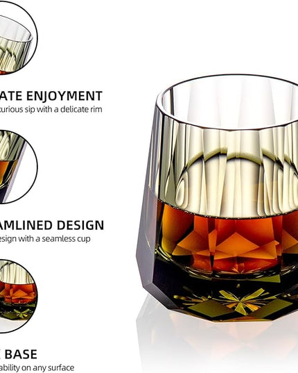 KAMMAK Crystal Whiskey Glasses Set of 2, Handcrafted 6.76oz Old Fashioned Glasses Stemless, Luxury Cocktail Glasses, Hand Blown Scotch Cup for Women, Men Gift for Rocks, Bourbon, Bar Barware