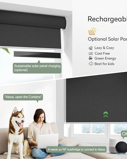 ZSHINE Motorized Blackout Window Blinds Customize Width (23-95 Inches) Remote Control Wireless and Rechargeable Roller Shades Blinds for Windows, Home, Office, Hotel, Club, Restaurant(82010M)