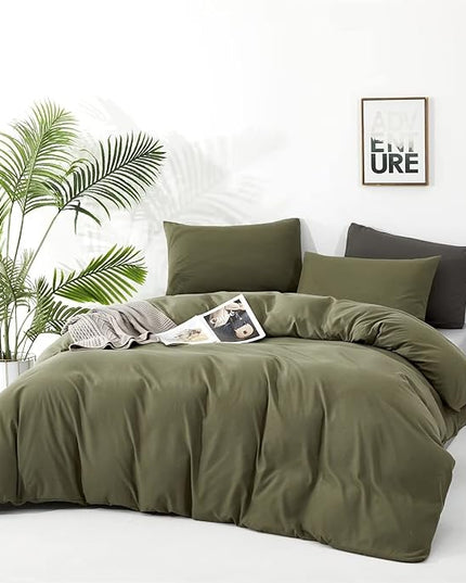 Houseri Army Green Comforter Set Queen Olive Green Bedding Sets Dark Green Comforter Queen Size Teen Boys Solid Green Comforter Queen Men Comfy Soft Dark Color Military Green Dorm Bedding Queen 3 Pcs