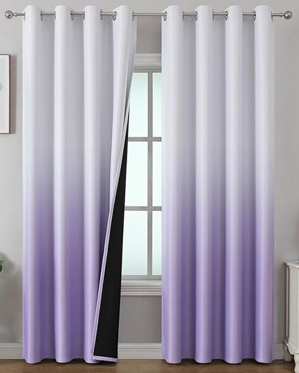 Estelar Textiler Lilac and Greyish White Ombre Blackout Curtains 96 inch Length 2 Panels Set, Room Darkening Energy Saving for Bedroom, Thermal Insulated Grommet Drapes for Living Room, 52x96 Inch