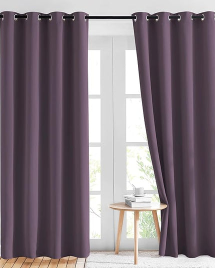 NICETOWN Plum Curtains for Living Room 84 inches Long - Plum Grommet Room Darkening Window Treatments Sound Reducing Drapes for Bedroom, 2 Panels, W52 x L84