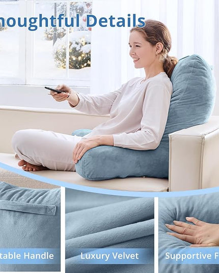 Sasttie 25-inch Reading Pillows for Sitting in Bed Adult, Jumbo Velvet Back Pillow Bed Sitting Up, XL High Back-Rest Support Cushion for Sit Up on Couch & Floor, Oeko-Tex Certified, Greyish Blue