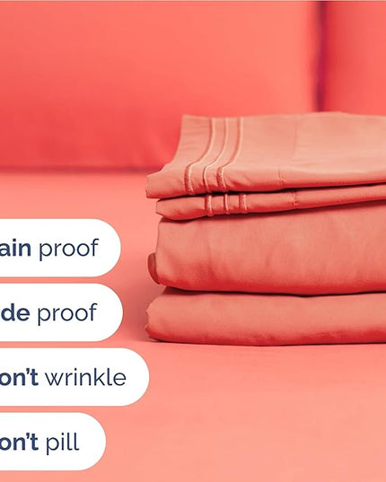 Twin XL Size 3 Piece Sheet Set - Comfy Breathable & Cooling Bed Sheets Set - Hotel Luxury Bedding for Women, Men, Kids, Teens, Boys & Girls - Deep Pockets, Ultra-Soft, Wrinkle Free - Oeko-Tex - Coral