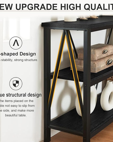 HOMISSUE Entryway Console Table, Rustic Console Tables with Wide Storage, Industrial Foyer for Entry with 3-Tier Open Shelves, Entryway Table for Living Room, Hallway, Black, 47 Inch