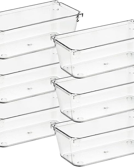 Ravinte 6 Pack Drawer Organizer - 3" X 6" Plastic Storage Bins, Acrylic Organizers with Non-Slip Pads Clear Desk Storage Tray for Makeup, Jewelries, Kitchen Utensils, Bathroom and Office