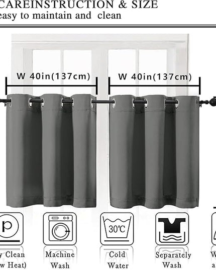 Simplebrand Light Grey Short Kitchen Curtains 24 Inch Length 2 Panels Set, Small Windows Room Darkening Curtain for Bathroom, Cabinet, Basement, RV Camper, Thermal Insulated Short Drapes, 40 x 24 Inch