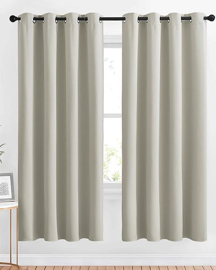 NICETOWN Blackout Natural Window Treatments for Bedroom - Grommet Thermal Curtains Room Darkening Sound & Light Reducing Curtains & Drapes for Living Room, 2 Panels, W52 x L72