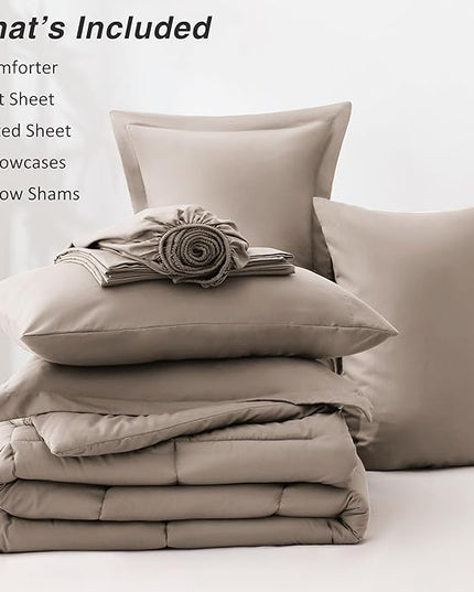 Love's cabin Full Comforter Set Light Brown, 7 Pieces Full Bed in a Bag, All Season Bedding Sets with 1 Comforter, 1 Flat Sheet, 1 Fitted Sheet, 2 Pillowcase and 2 Pillow Sham