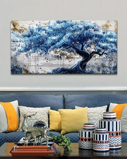 ERQINHUA Blue Tree Wall Paintings Canvas Wall Art For Living Room Large Wall Decor For Bedroom Office Decorations Farmhouse Abstract Watercolour Pictures Artwork Home Decor Ready To Hang 20"X40"