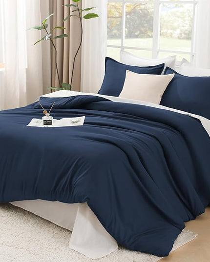 Litanika Navy Blue Comforter King Size, 3 Pieces Lightweight Solid Bedding Comforter Set, All Season Fluffy Bed Set (104x90In Comforter & 2 Pillowcases)