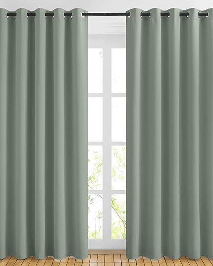 NICETOWN Blackout Sage Green Curtains & Drapes for Living Room - Thermal Insulated Solid Grommet Sound Reducing Room Darkening Window Treatments for Bedroom/French Door (2 Panels, W66 x L84)