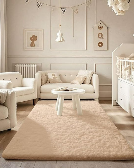 Ophanie Beige Rugs for Bedroom Living Room, Fluffy Fuzzy Furry Carpet, Plush Soft Shaggy Bedside Indoor Floor 4x6 Area Rug for Kids Girls Boys Baby Teen Dorm Nursery Home Decor Aesthetic