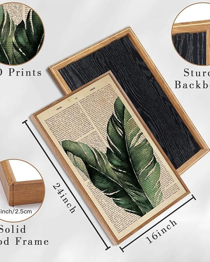 ANHUIB Large Botanical Prints Wall Art Framed Palm Leaf Wall Decor 16x24Inch Vintage Plant Art Prints Green Leaves Paintings Set of 3 for Living Room Bedroom Office