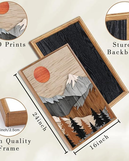 ANHUIB Mountain Wall Art 16x24 Inch Large Forest Wall Decor Woodcut Pine Tree Illustration Nature Wilderness Art Print Abstract Landscape Painting Set of 3 for Living Room Bedroom Office