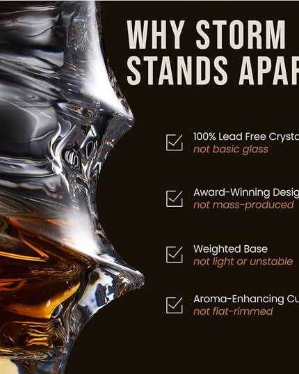 TSUKIGLASS® Storm Premium Japanese Crystal Whisky Glasses Set of 4 - Gift Ready Box, 100% Ultra Clarity Lead-Free Crystal, 10oz Tumblers for Bourbon, Scotch & Cocktails, Luxury Gift for Men