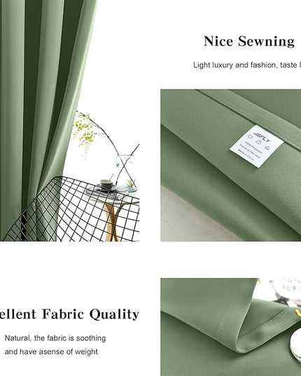 Blackout Curtains for Bedroom Thermal Insulated Light Blocking Room Darkening Curtains Solid Grommet Window Drapes for Living Room, Set of 2 Curtain Panels 42 W x 54 L inch Long Greyish Green