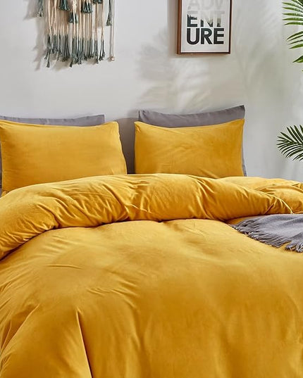 Houseri Yellow Velvet Comforter Set Fluffy Mustard Yellow Bedding Sets Yellow Flannel Comforter Yellow Sherpa Comforter Oversized Warm Fuzzy Puffy Bedding,California King(96''*104''-Comforter)