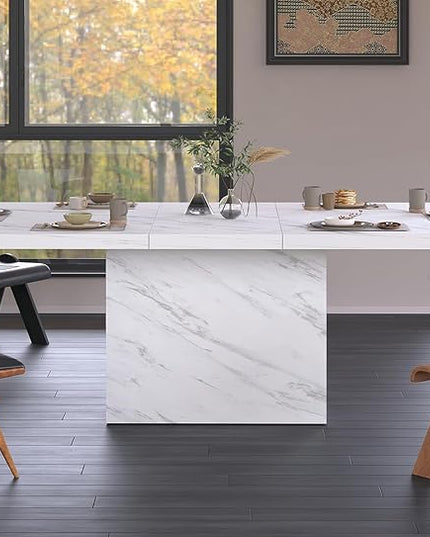 HSH 78” Dining Table for 6-8, Large Rectangular Faux Marble Dinner Table only, Modern Long Kitchen Table with Strong Base, Farmhouse Wooden Dining Room Table for Home Office, White Marble, 78.74 in