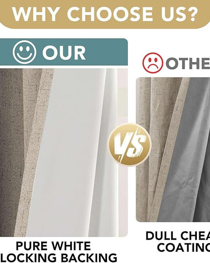 H.VERSAILTEX 100% Blackout Curtains for Bedroom Thermal Insulated Linen Textured Curtains Heat and Full Light Blocking Drapes Living Room Curtains 2 Panel Sets, Cobblestone, 42x63 Inch