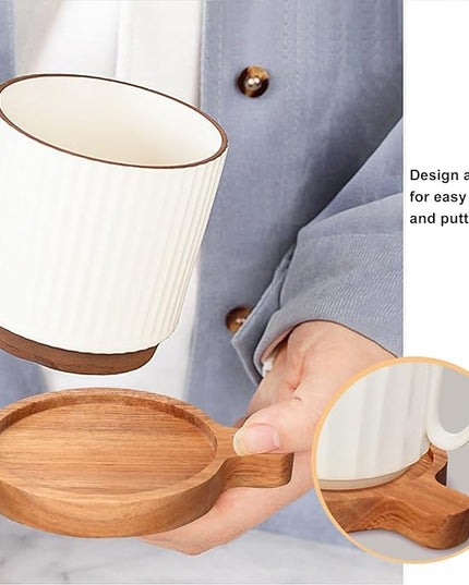 Best Wooden Handle Coasters Set of 6 with Holder Coffee Table Decor Acacia Wood Coaster for Living Room Modern Cup Coaster for Drink Home Kitchen Dining Accessories Bar Farmhouse Outdoor Decorative