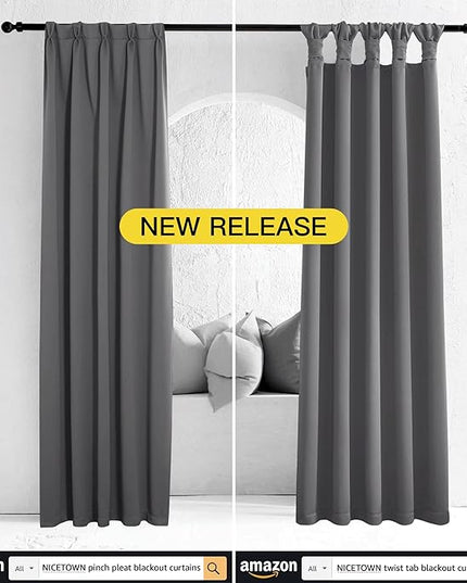 NICETOWN Bedroom Grey Blackout 120 inch Curtains - Triple Weave Energy Saving Thermal Insulated Solid Grommet Blackout Draperies for Patio, W52 x L120, 2 Panels