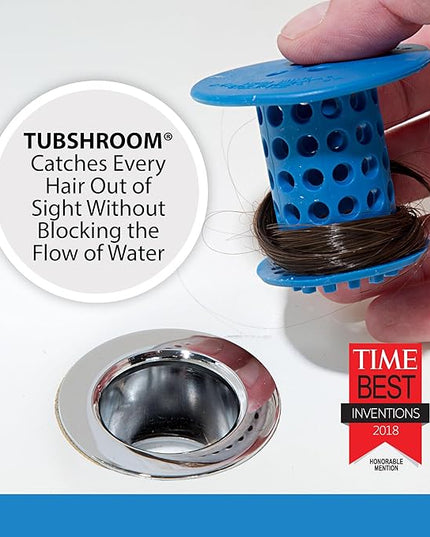 TubShroom Tub Drain Hair Catcher Strainer, Blue – Drain Protector and Hair Catcher for Bathroom Drains, Fits 1.5” – 1.75” Bathtub and Shower Tub Drains