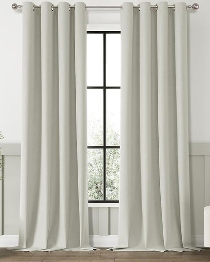 ChrisDowa 100% Blackout Greyish Beige Solid Curtains 108 Inches Long 2 Panels for Bedroom Living Room,Farmhouse Room Darkening Thermal Insulated Soundproof Grommet Top Window Treatment Drapes,52x108