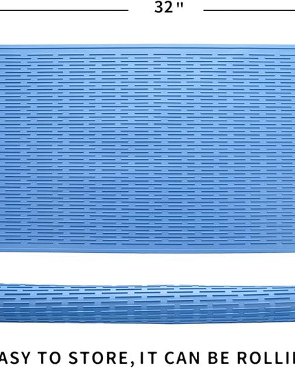 Silicone Dish Drying Mat for Multiple Usage,Easy clean,Eco-friendly,Heat-resistant Silicone Mat for Kitchen Counter or Sink,Refrigerator or Drawer Liner Lichen BlueL 4XL 32 inches x 18 inches