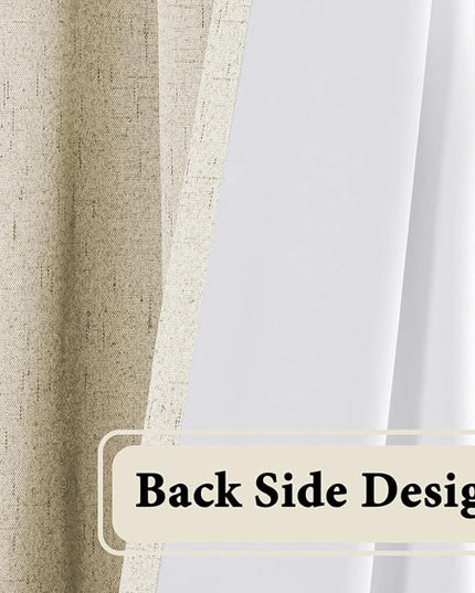H.VERSAILTEX 100% Blackout Curtain for Bedroom 84 Inches Long Grommet Linen Face Full Light Blocking Curtain Drape for Living Room Thermal Insulated Linen Look Curtain 1 Panel, Bleached Sand