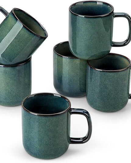 vancasso STARRY Coffee Mugs Set, 12 oz Ceramic Coffee Cups for Latte Hot Tea Cappuccino Cocoa Milk Stoneware Cups Set of 6, Dishwasher & Microwave Safe, Green