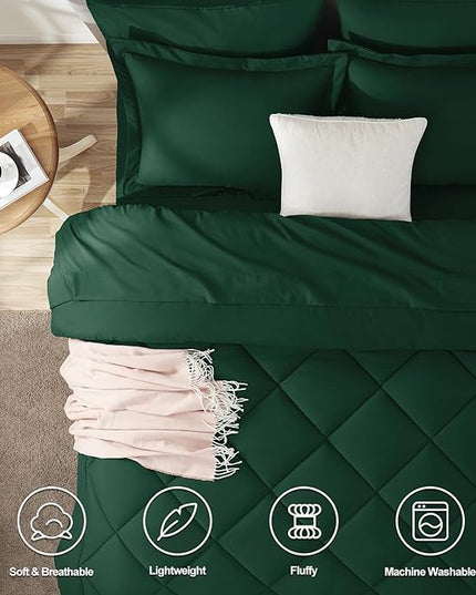 CozyLux King Size Comforter Set Emerald Green - 7 Pieces Bed in a Bag King, Luxury Soft Bed Set for All Seasons, Bedding Set with Down Alternative Comforter, Sheets, Pillowcases & Shams