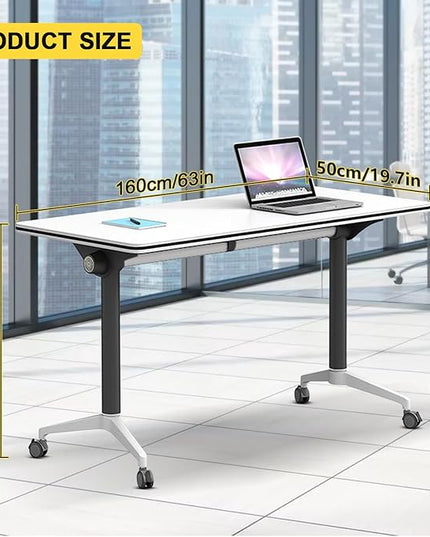 Conference Room Table with Flip-Top Design for Dynamic Meetings, Business Table Computer Desk with Heavy-Duty Frame,Foldable Seminar Meeting Tables for Home Office (6, E, 61IN)
