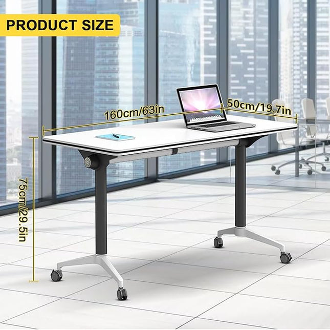 Conference Room Table with Flip-Top Design for Dynamic Meetings, Business Table Computer Desk with Heavy-Duty Frame,Foldable Seminar Meeting Tables for Home Office (6, E, 61IN)