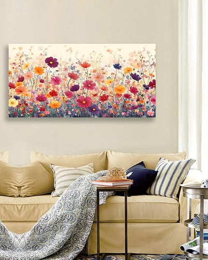 LKY ART Wall Art Canvas Floral Wall Decor for Living Room Colorful Wildflower Picture Garden Print Nature Floral Decorative Painting Office Bedroom Poster Artwork Home Decoration 20 x 40 inches