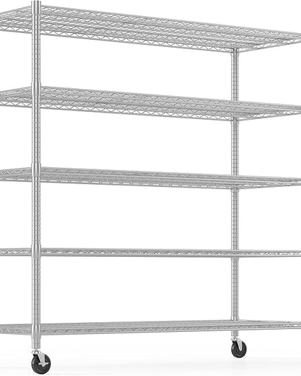 Himimi 60" W Storage Shelves, 5-Tier Wire Shelving with Wheels 3250LBS Heavy Duty Metal Shelves for Storage, Adjustable Wire Rack Shelving for Garage Kitchen Pantry 24" Dx60 Wx82 H, Silver