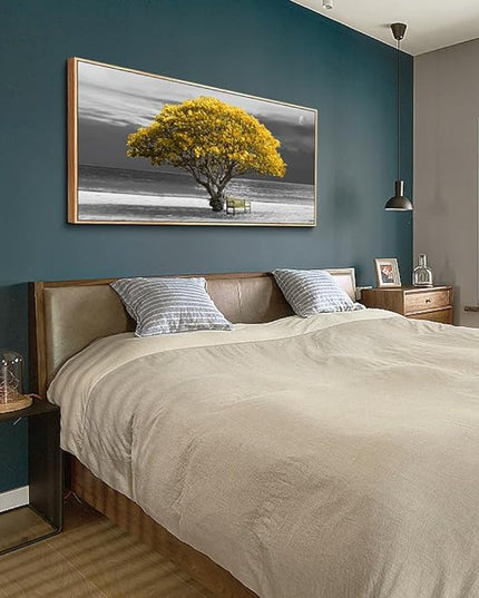 hyidecorart Framed Canvas Wall Art, 30x60in Yellow Trees, Living Room Wall Decor, Natural Wood Frames