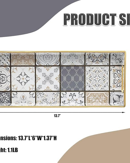 Bathroom Vanity Tray for Countertop, Small Plastic Toilet Tank Tray Versatile Storage & Organization Tray for Makeup, Perfume, Desk, Kitchen, Candles, 13.7"x6"x1.4", 35Boho3