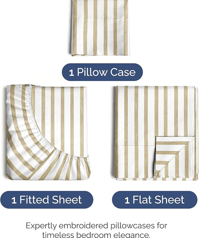 Twin Size 3 Piece Sheet Set - Comfy Breathable & Cooling Bed Sheets Set - Hotel Luxury Bedding for Women, Men, Kids, Teens, Boys & Girls - Deep Pockets, Soft, Wrinkle Free - Oeko-Tex - Beige Stripes 2