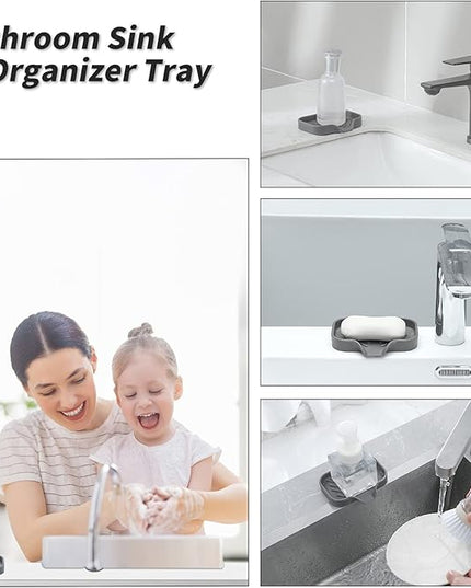 Silicone Bathroom Soap Dishes with Drain Spout-Bathroom and Kitchen Sink Organizer,Sponge Holder,Dish Soap Tray,Perfect for Dispenser,Scrubber,Bottle,Cup on Sink or Counter-Grey 4.9"×3.2"