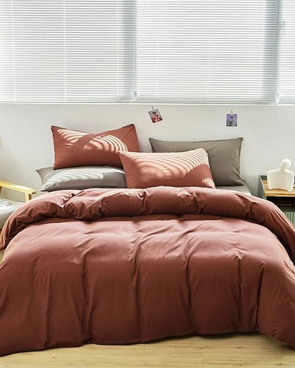 Luxlovery Brick Red Comforter Set Queen Dark Red Bedding Comforter Set Solid Soft Breathable Reddish Solid Color Blanket Quilts 3 Piece Bedding Set for Queen Bed