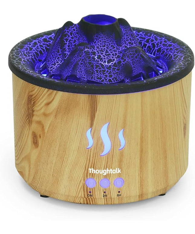 Volcano Essential Oil Diffuser with Jellyfish Mist - 260ml Ultrasonic Aromatherapy Diffuser, Color-Changing LED, Quiet Operation, Auto Shut-Off - Wood Grain Humidifier & Night Light